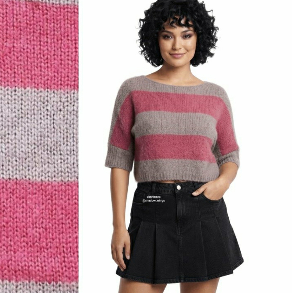 American Eagle Mocha and Pink Stripe Sweater - Size Small Pullover 3/4 Sleeves - Picture 2 of 9